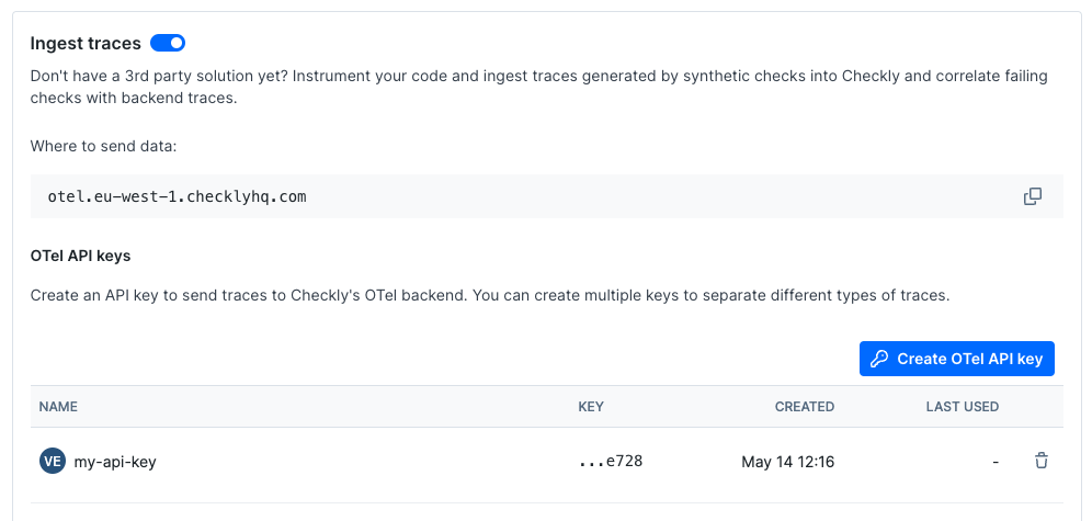 Checkly OTEL API keys